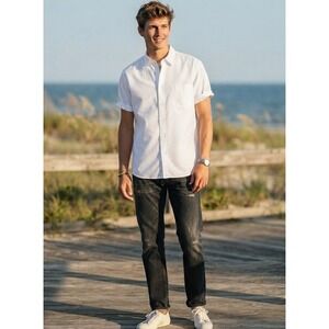 Richards Button Down Shirt Mens Size 4 White Good Short Sleeve Pure Cotton